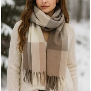 100% Cashmere Scarf Made in Scotland Neutral Soft Block Colors